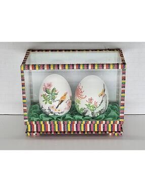 Vintage Chinese Hand Painted Bird Floral Eggs In Glass Case